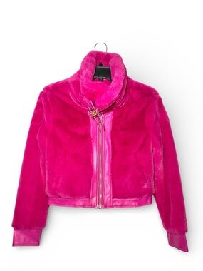 Forever Audrey Vintage Faux Fur Cropped Jacket Hot Pink Size Small